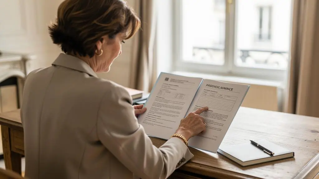 Une femme compare deux contrats d'assurance auto posés côte à côte sur son bureau.